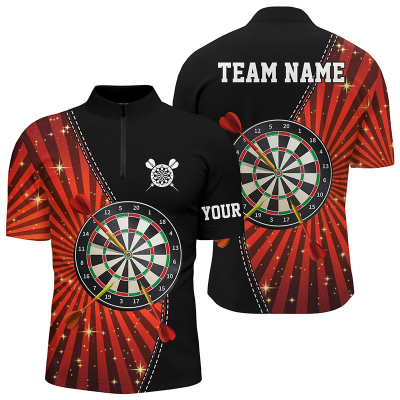 Schwarz Orange Halo Darts Quarter-Zip Shirt – Individuelles Cooles Darts Shirt für Männer Dart Trikots LDT1002