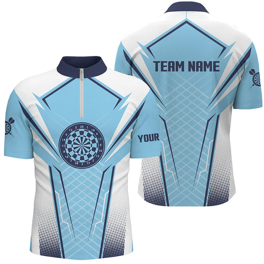 Blau Weiß Männer Darts Quarter-Zip Shirt – Individuelles Darts Shirt für Männer Dart Trikots LDT1437