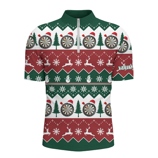 Weihnachtsbaum Schneeflocken Darts Quarter-Zip Shirt – Individuelles Weihnachts Darts Shirt für Männer LDT0804