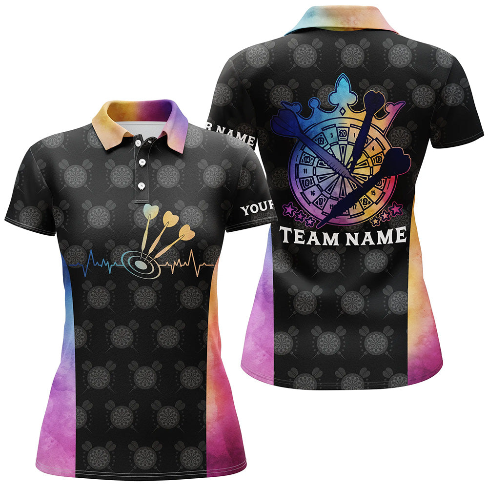 Darts Herzschlag Batik Damen Poloshirts – Individuelles Darts Shirt für Frauen Dart Trikot LDT0805