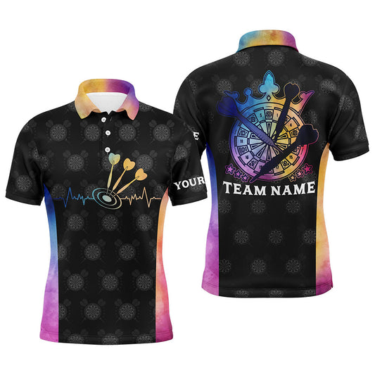 Darts Herzschlag Batik Herren Poloshirts – Personalisiertes Dartshirt für Männer Darttrikot LDT0805