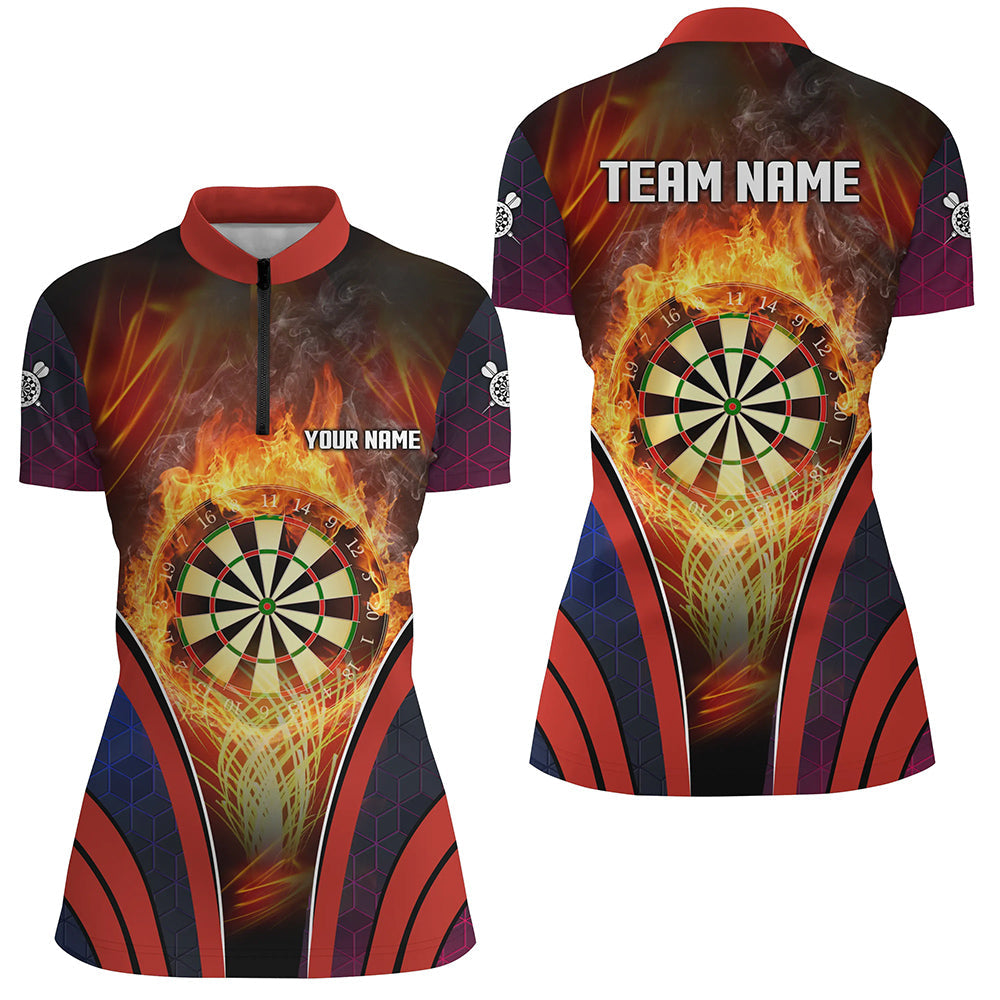 Orange Fire Flame Sports Damen Dart Quarter-Zip Shirt - Individuelles Dart Trikot LDT1445