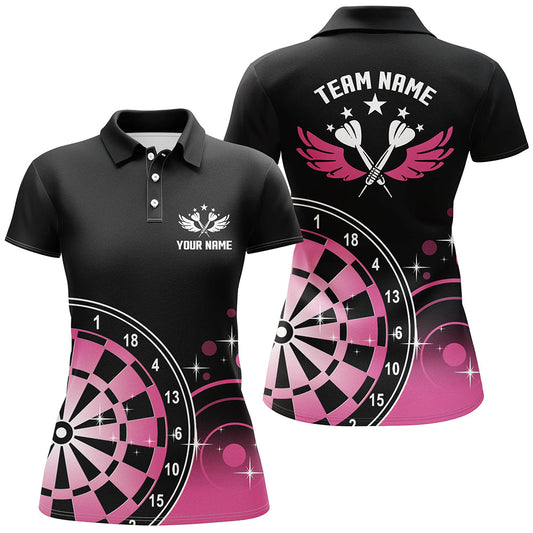 Individuelles Darts Flügel Schwarz & Pink Poloshirt – Süßes Darts Shirt für Damen Dart Trikot LDT0510