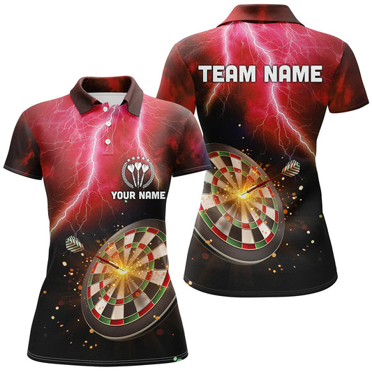 Individuelles Donner Blitz Rotes Damen Darts Poloshirt – Individuelle Dart Trikots für Frauen LDT1235