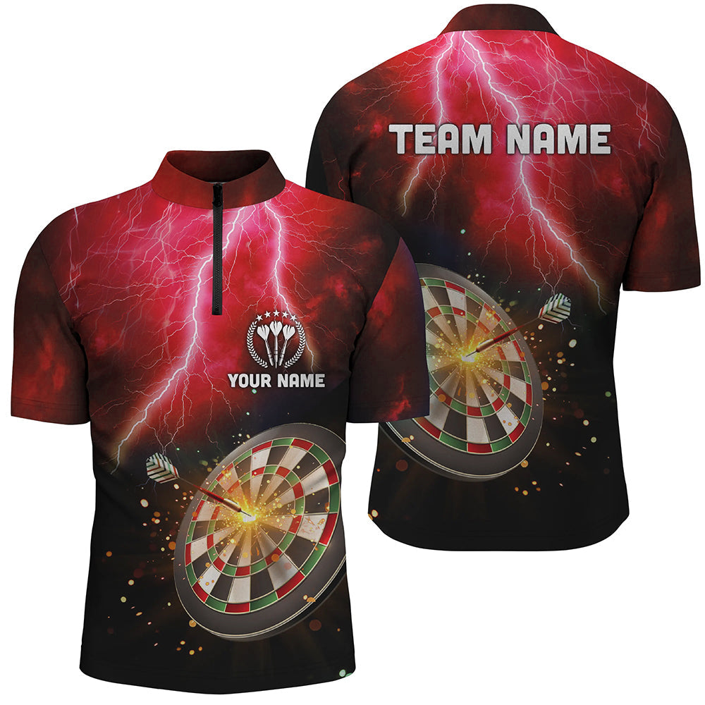 Personalisiertes Thunder Lightning Rotes Darts Quarter-Zip Shirt – Individuelle Dart Trikots für Männer LDT1235