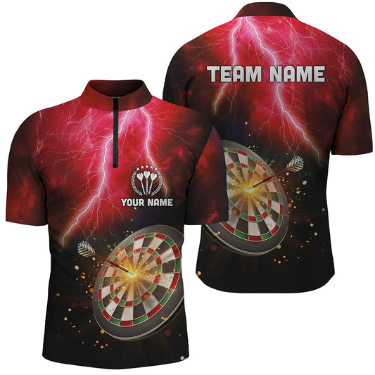 Personalisiertes Thunder Lightning Rotes Darts Quarter-Zip Shirt – Individuelle Dart Trikots für Männer LDT1235