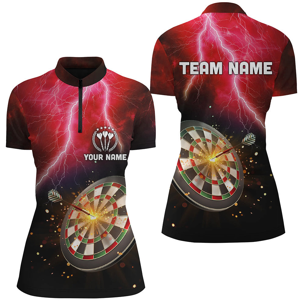 Individuelles Thunder Lightning Rotes Darts Quarter-Zip Shirt – Individuelle Dart Trikots für Damen LDT1235