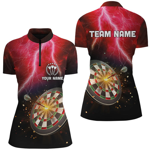 Individuelles Thunder Lightning Rotes Darts Quarter-Zip Shirt – Individuelle Dart Trikots für Damen LDT1235
