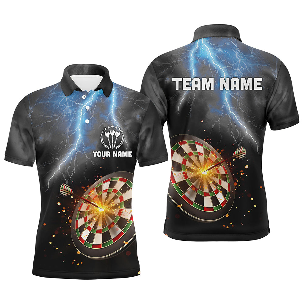 Personalisierter Donner-Blitz Schwarz Herren Dart Poloshirt – Individuelle Darttrikots für Männer LDT1236