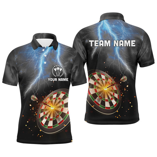 Personalisierter Donner-Blitz Schwarz Herren Dart Poloshirt – Individuelle Darttrikots für Männer LDT1236