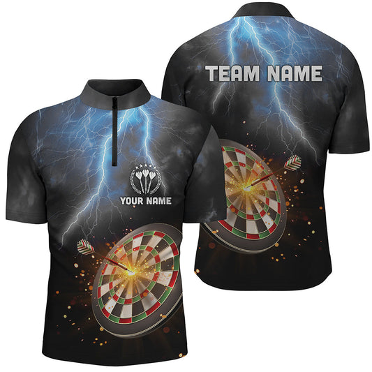 Individuelles Thunder Lightning Schwarzes Darts Quarter-Zip Shirt – Individuelle Dart Trikots für Männer LDT1236
