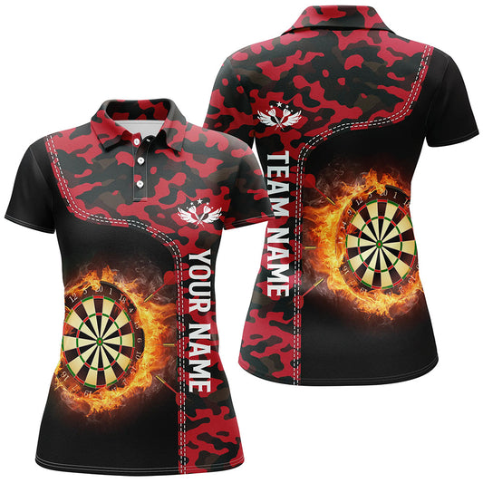 Rote Tarnung Flamme Dartscheibe Damen Poloshirt – Individuelles Dart Shirt für Frauen Dart Trikots LDT1237