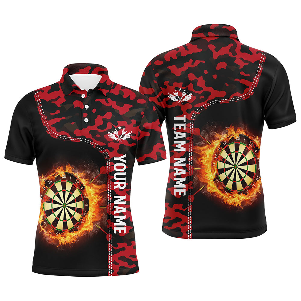 Rote Camo-Flammen Dartboard Herren Poloshirt – Individuelles Dartshirt für Männer Darttrikots LDT1237