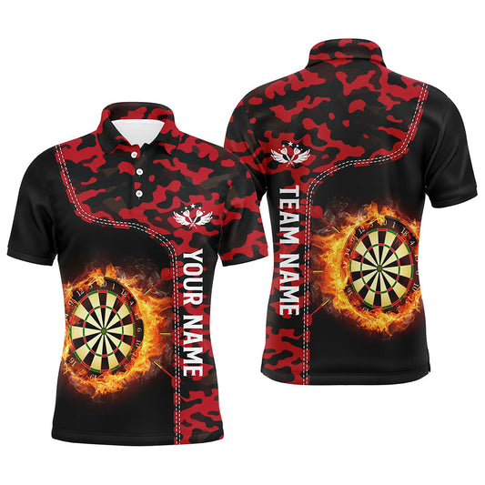 Rote Camo-Flammen Dartboard Herren Poloshirt – Individuelles Dartshirt für Männer Darttrikots LDT1237