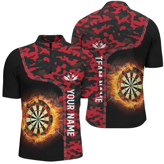 Rote Camo Flamme Darts Board Männer Quarter-Zip Shirt – Individuelles Männer Darts Shirt Dart Trikots LDT1237