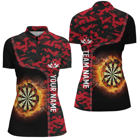 Rotes Camo Flame Dartboard Damen Quarter-Zip Shirt – Individuelles Dart Trikot LDT1237