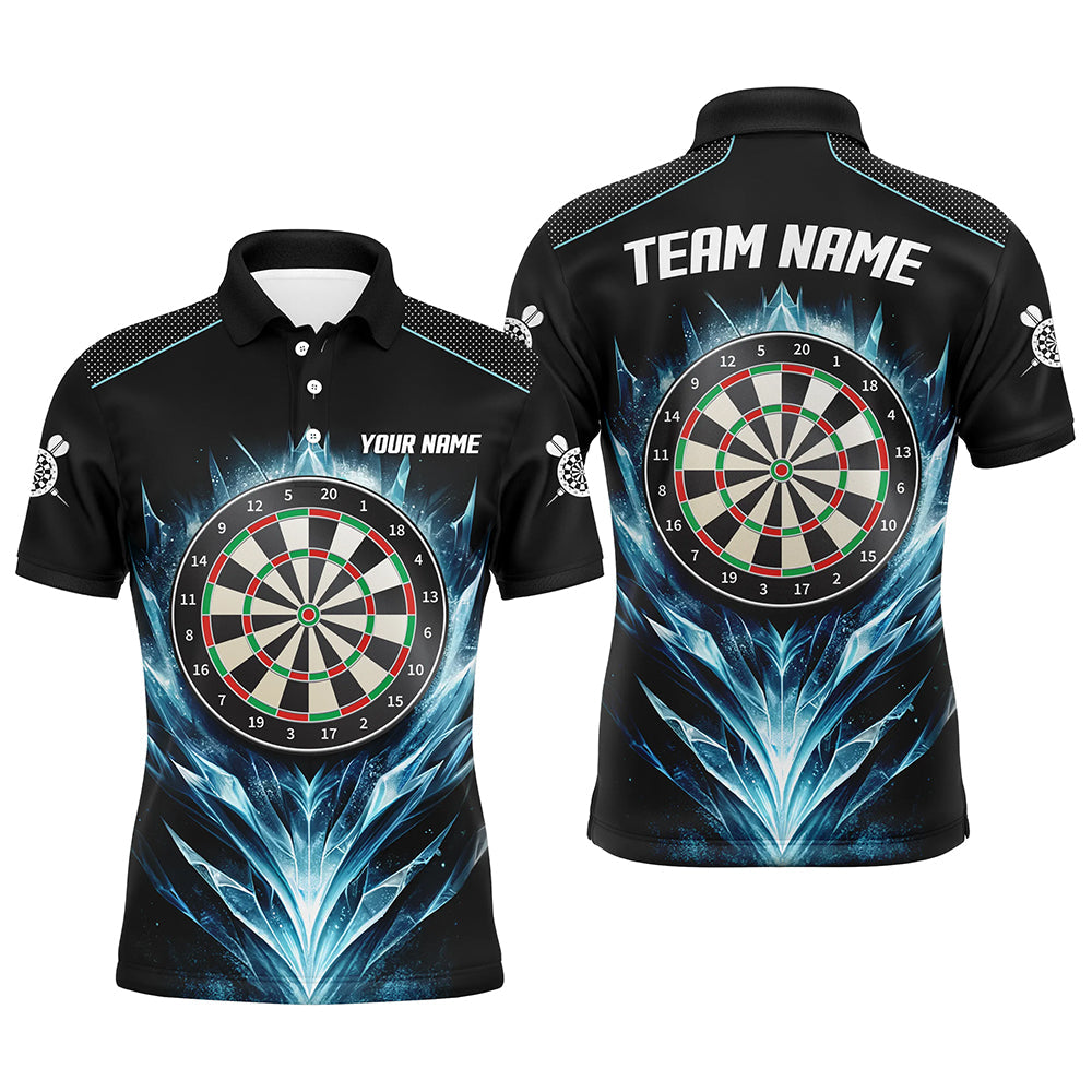 Eisblau-Schwarz Dartboard Herren Dart Poloshirt – Individuelles Dartshirt für Männer Darttrikots LDT1240