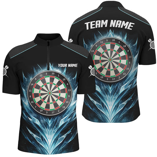 Eisblau Schwarz Dartboard Individuelles Darts Quarter-Zip Shirt – Männer Darts Shirt Dart Trikots LDT1240