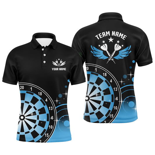 Individuelle Dartflügel Schwarz-Blau Herren Poloshirts – Individuelles Dartshirt für Männer Darttrikots LDT1242