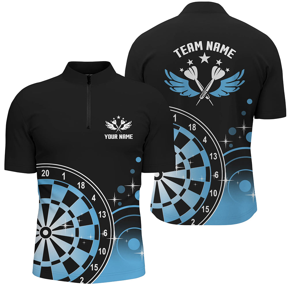 Individuelle Darts Wings Schwarz Blau Quarter-Zip Shirts – Individuelles Männer Darts Shirt Dart Trikot LDT1242
