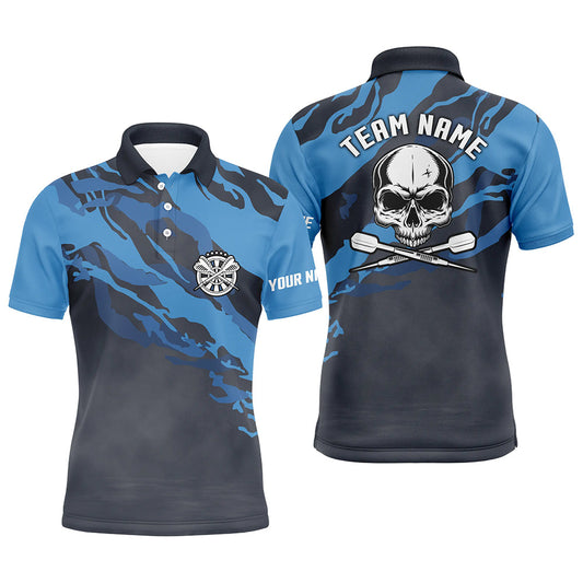 Personalisiertes Blaues Totenkopf Darts Herren Poloshirt – Individuelles Darts Shirt für Männer Dart Trikots LDT1067