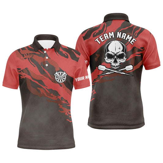 Personalisiertes Rotes Totenkopf Darts Herren Poloshirt – Individuelles Darts Shirt für Männer Dart Trikots LDT1068