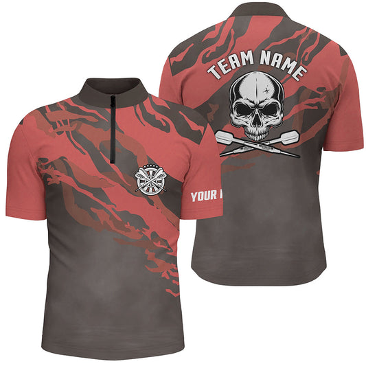 Personalisiertes Rot Skull Darts Quarter-Zip Shirt – Individuelles Darts Shirt für Männer Dart Trikots LDT1068