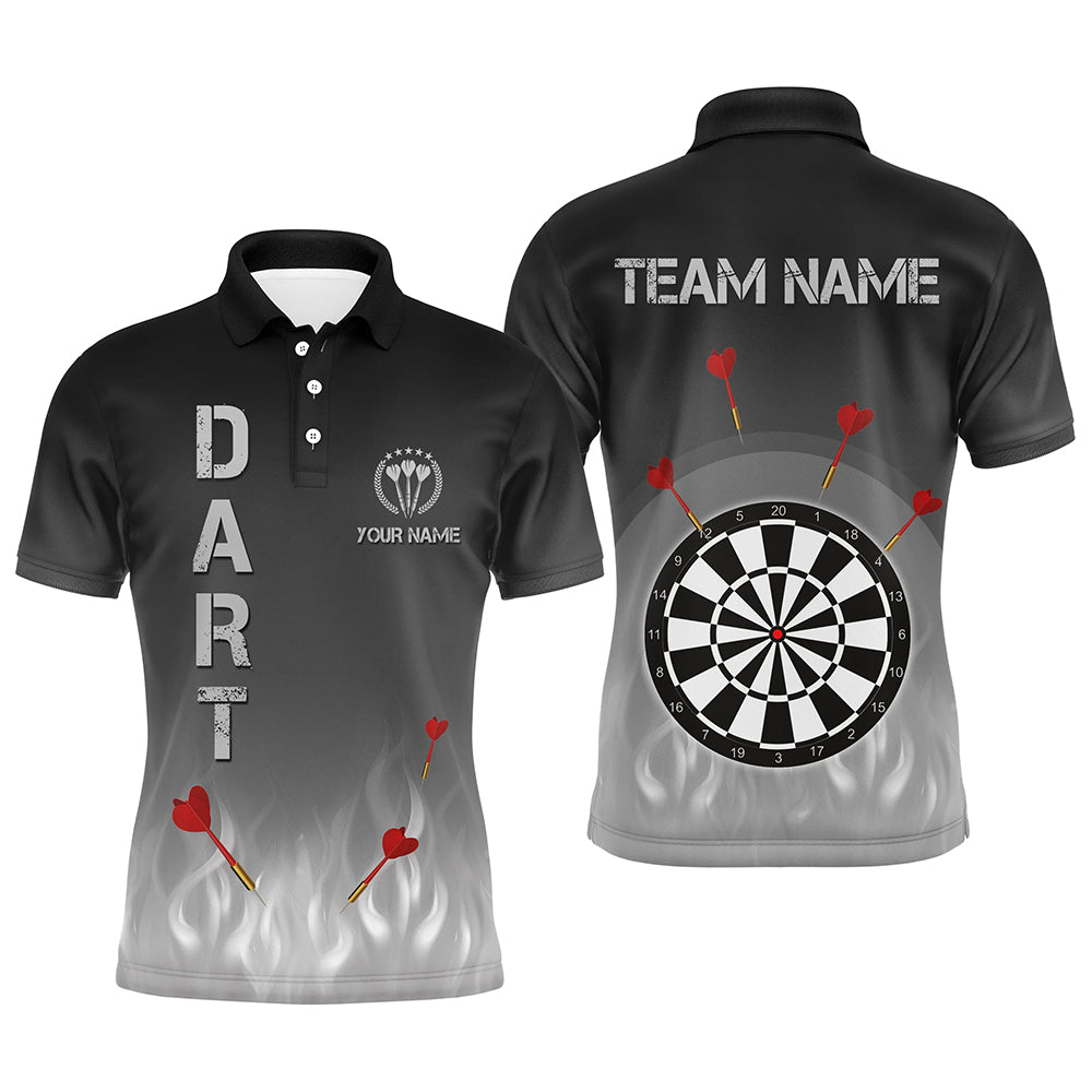 Farbverlauf Schwarz Grau Feuer Flamme Darts Herren Poloshirt – Individuelles Cooles Darts Trikot für Männer LDT1078