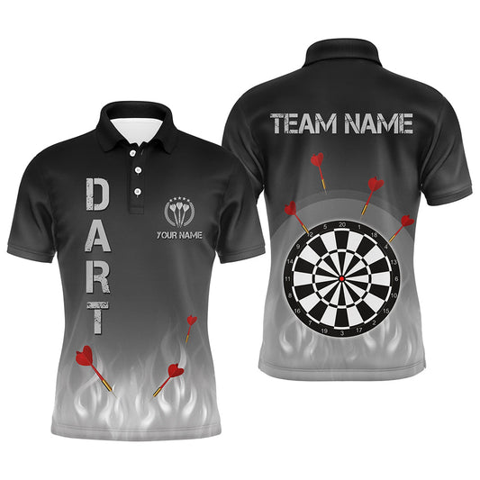 Farbverlauf Schwarz Grau Feuer Flamme Darts Herren Poloshirt – Individuelles Cooles Darts Trikot für Männer LDT1078