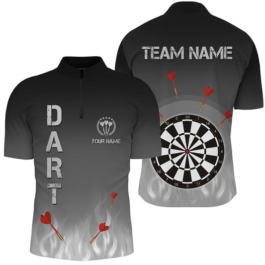 Gradienten Schwarz Grau Feuerflamme Darts Quarter-Zip Shirt – Individuelles Cooles Darts Trikot für Männer LDT1078