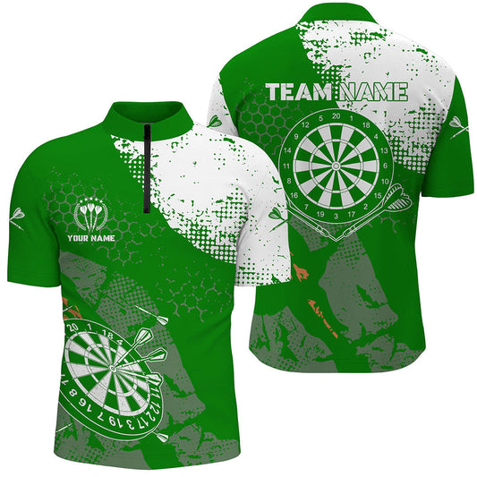 Retro Grün Weiß Muster Individuelles Männer Darts Quarter-Zip Shirt – Dart Team Trikots für Männer LDT0899