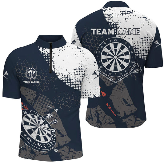 Retro Navy Weiß Muster Individuelles Männer Darts Quarter Shirt – Dart Team Trikots für Männer LDT0900