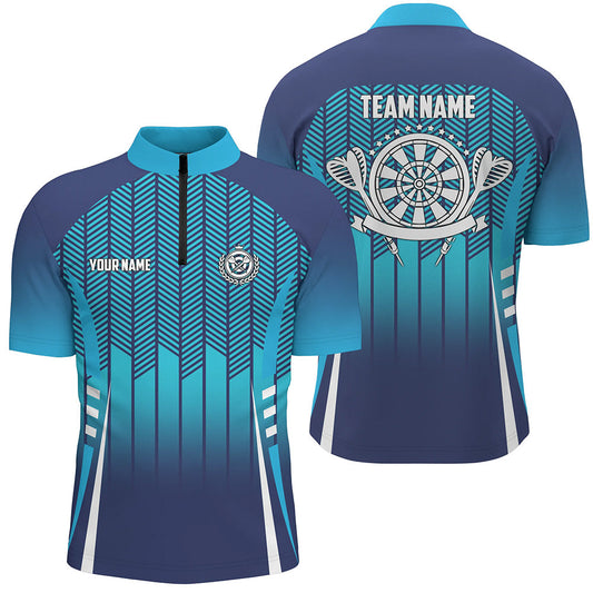 Individuelles Sportstyle Blau Gradienten Darts Quarter-Zip Shirt – Cooles Darts Trikot für Männer LDT0912
