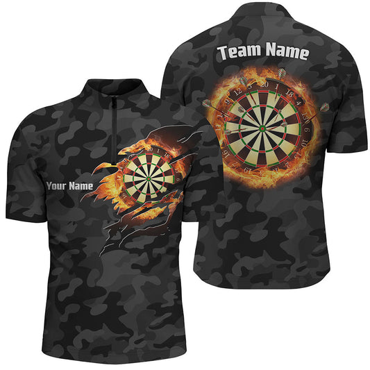 Individuelles Basic Schwarz Camo Flame Dartboard Quarter-Zip Shirt – Individuelles Dart Trikot für Männer LDT0356