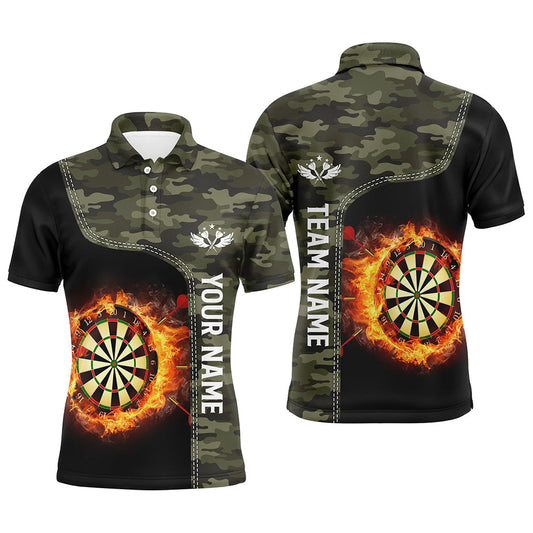 Grünes Camo-Flammen-Dartboard Herren Poloshirt – Individuelles Dartshirt für Männer Darttrikot LDT0654