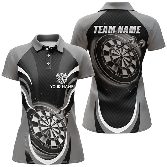 Personalisiertes Schwarz-Graues Darts Poloshirt – Individuelles Cooles Darts Shirt für Damen Darts Trikot LDT0656