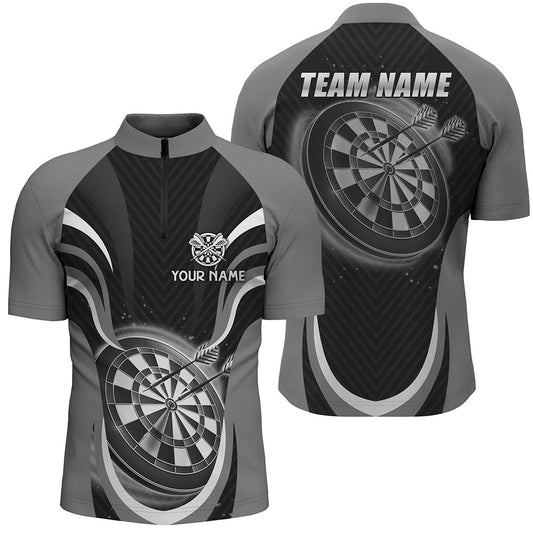 Individuelles Schwarz Grau Darts Quarter Zip Shirt – Individuelles Cooles Dart Shirt für Männer Darts Trikot LDT0656