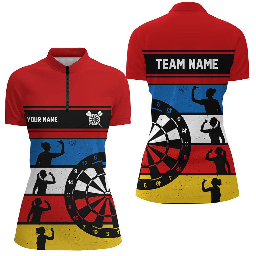 Bunt Retro Individuelles Darts Quarter-Zip Shirt – Individuelles Damen Dart Shirt Dart Trikots LDT1340