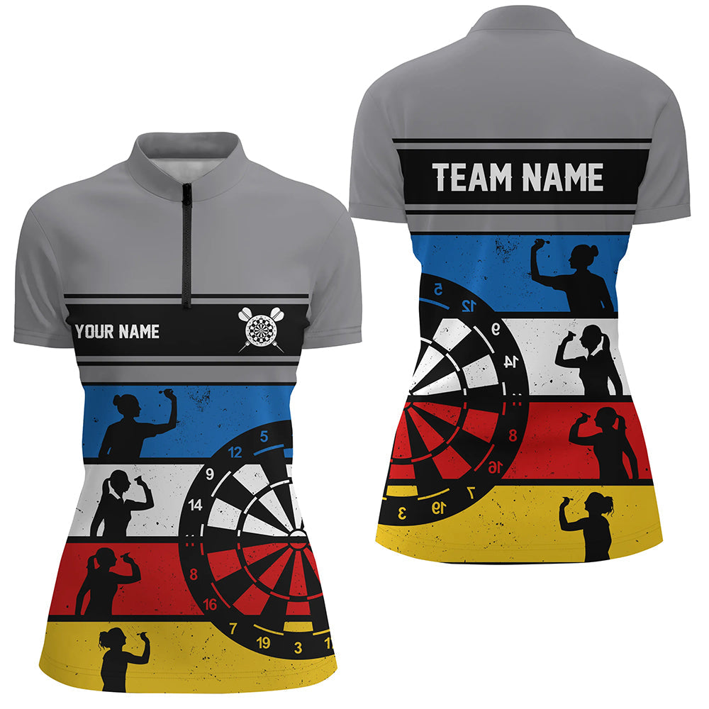Retro Bunt Individuelles Darts Quarter-Zip Shirt – Individuelles Damen Dart Shirt Dart Trikots LDT1341