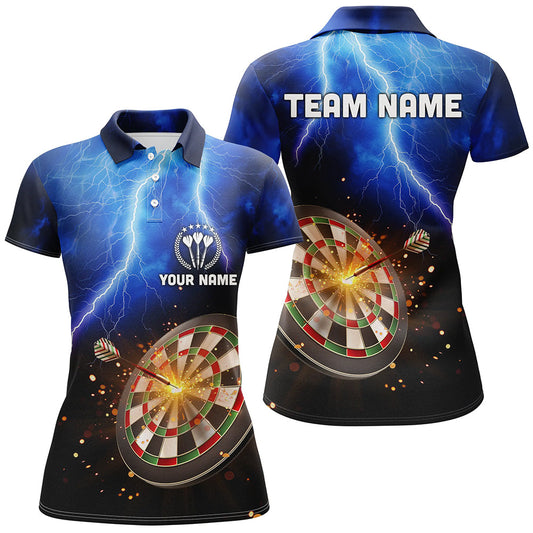 Individuelles Donner Blitz Blau Damen Darts Poloshirt – Individuelle Dart Trikots für Damen LDT0688