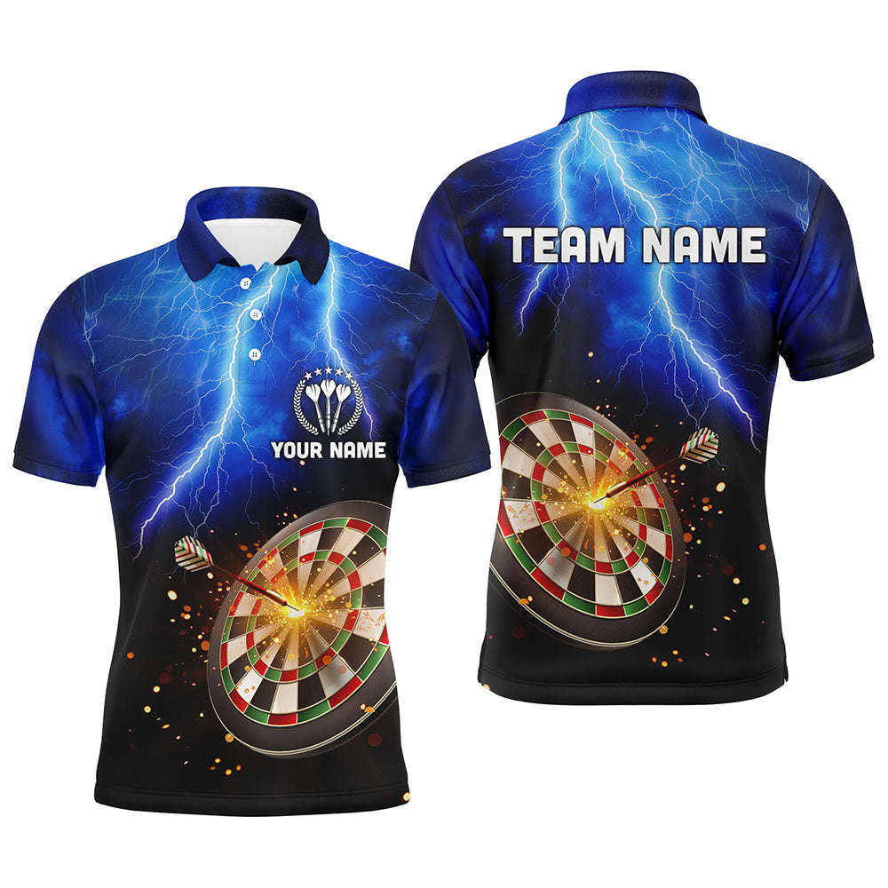 Personalisierter Donner-Blitz blau Herren Dart-Poloshirt – Individuelle Darttrikots für Männer LDT0688