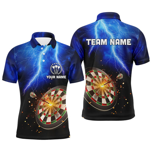 Personalisierter Donner-Blitz blau Herren Dart-Poloshirt – Individuelle Darttrikots für Männer LDT0688