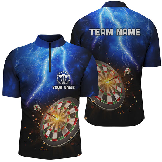 Personalisiertes Thunder Lightning Blau Darts Quarter-Zip Shirt – Individuelle Dart Trikots für Männer LDT0688