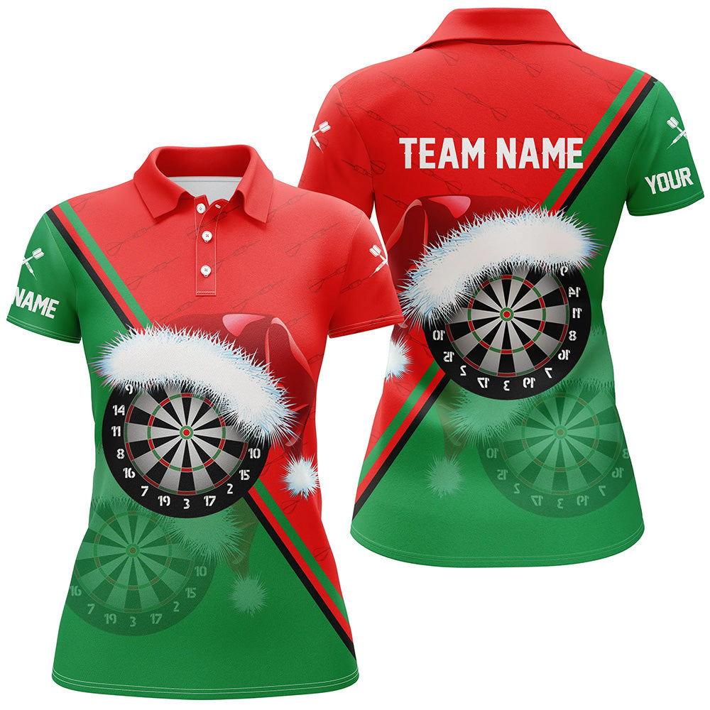 Rot Grün Santa Dartboard Damen Weihnachts Polo Shirt, Individuelles Trikot LDT0919