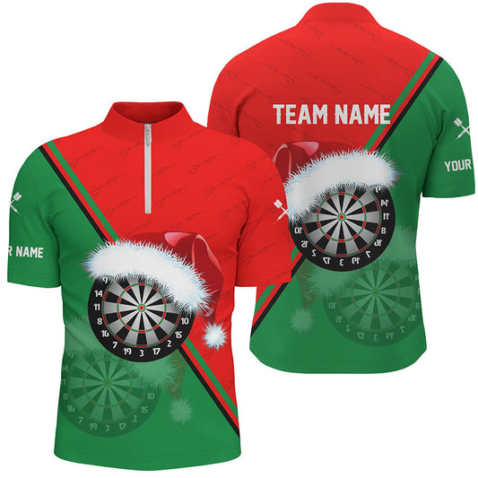 Rot Grün Santa Dartboard Weihnachts Männer Quarter-Zip Shirt – Individuelles Dart Team Trikot LDT0919