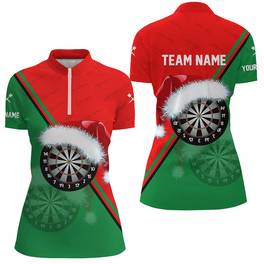 Rot Grün Santa Dartboard Damen Christmas Quarter-Zip Shirt – Individuelles Trikot LDT0919