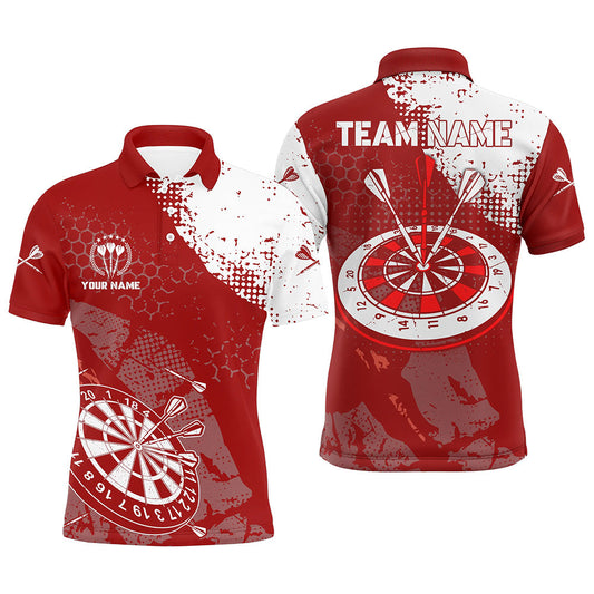 Retro Rot-Weiß Muster – Individuelle Herren Dart-Poloshirts – Dart-Teamtrikots für Männer LDT0704