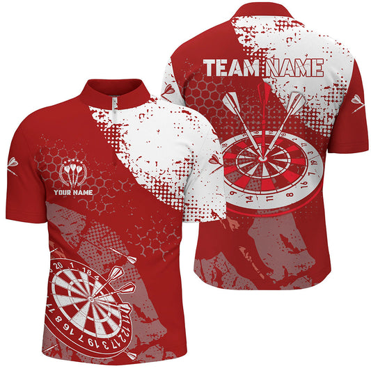 Retro Rot Weiß Muster Individuelle Männer Darts Quarter-Zip Shirts Dart Team Trikots für Männer LDT0704