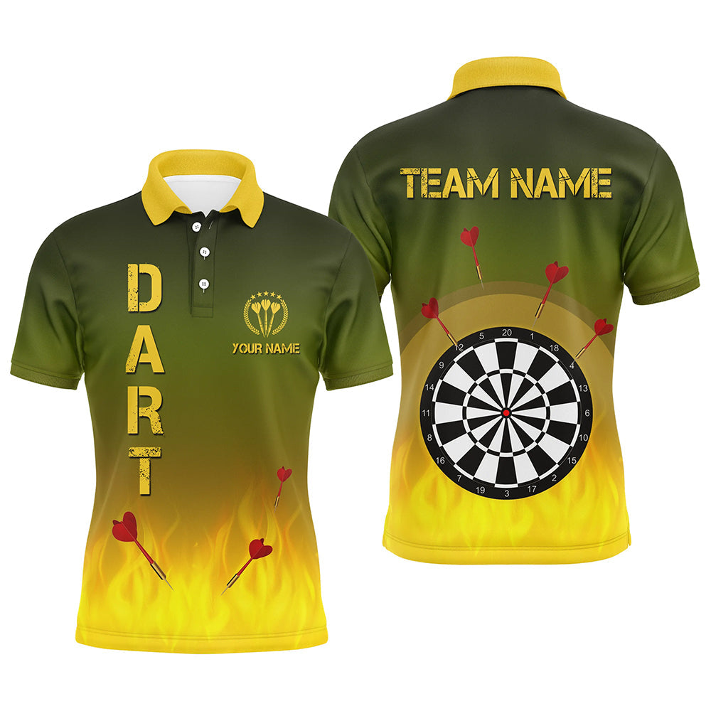 Farbverlauf Grün-Gelb Flammen Herren Dart-Poloshirts – Individuelles Darttrikot für Männer LDT0407