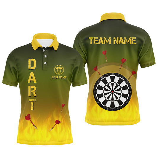 Farbverlauf Grün-Gelb Flammen Herren Dart-Poloshirts – Individuelles Darttrikot für Männer LDT0407